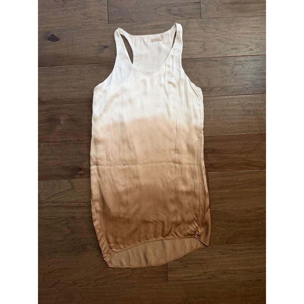 Bordeaux Women White Tan Ombre Racerback V-Neck High-Low Tank Dress Small